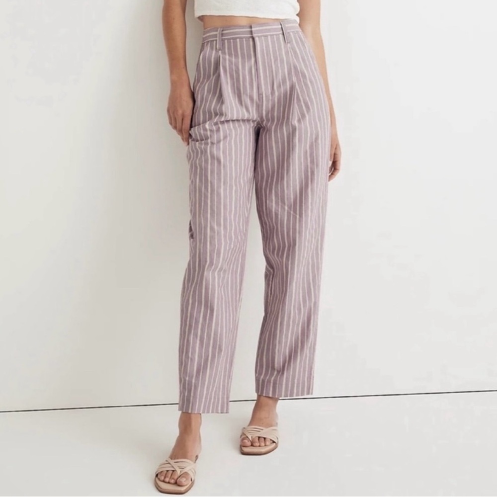 madewell pleated tapered-leg pant, signature poplin, antique purple, NWT